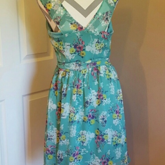 Lauren Conrad Floral Chiffon Green Dress 6 Small - Picture 3 of 5